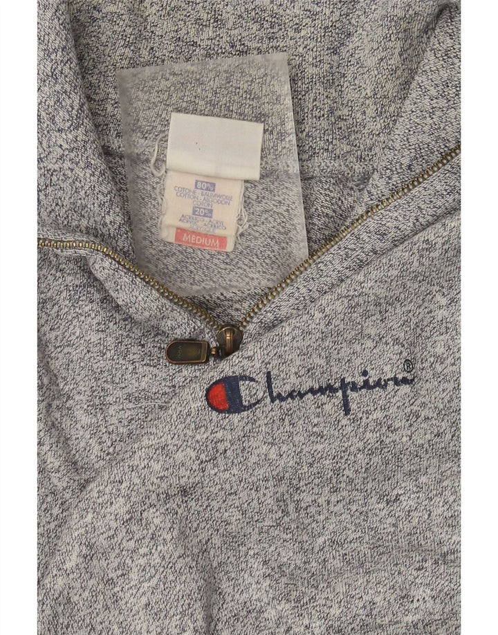 Champion Herre Zip Neck Sweatshirt Jumper Medium Grey Flecked Bomuld