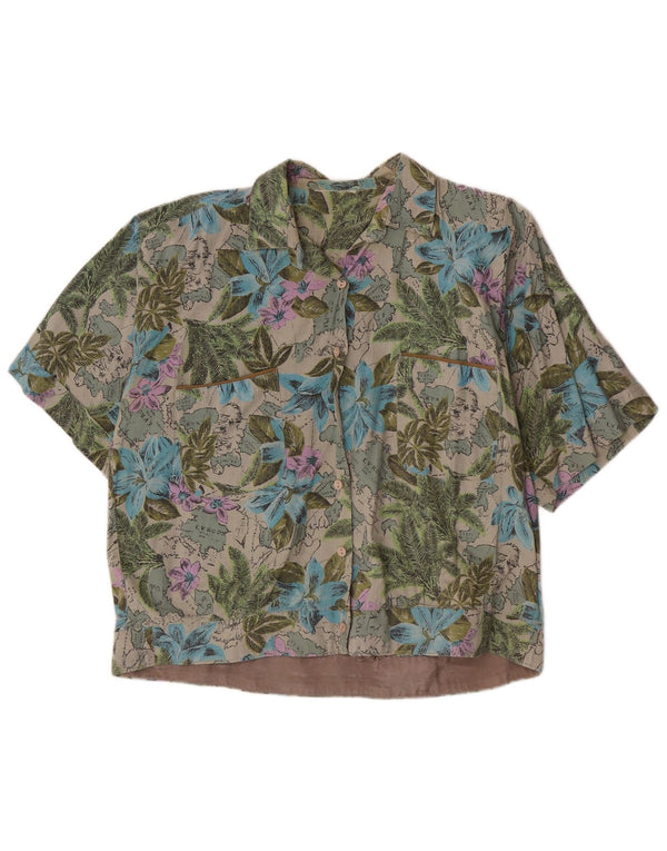 Camisa hawaiana de manga corta vintage para mujer UK 46 Large Green Floral