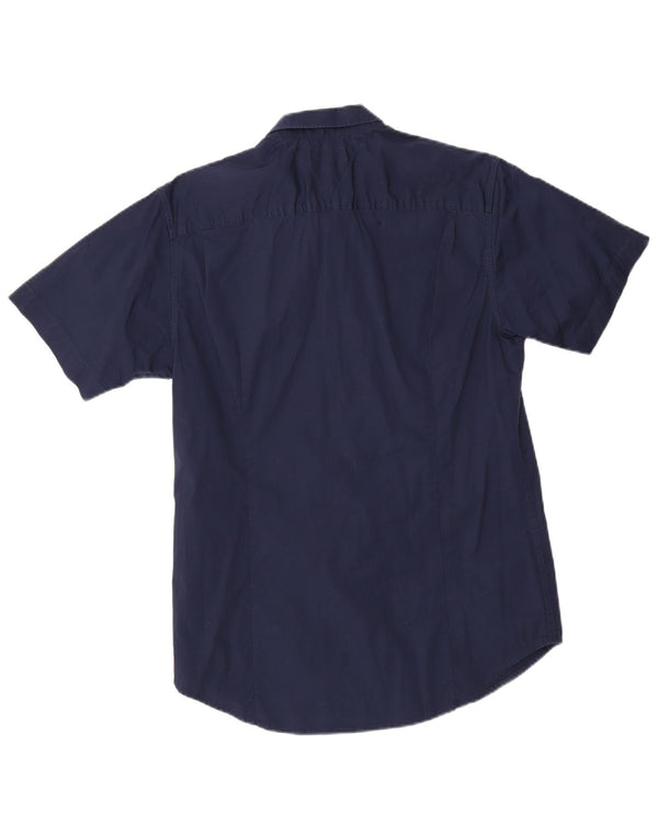 Tommy Hilfiger Camisa Slim Fit de Manga Corta para Hombre Algodón Azul Marino Grande