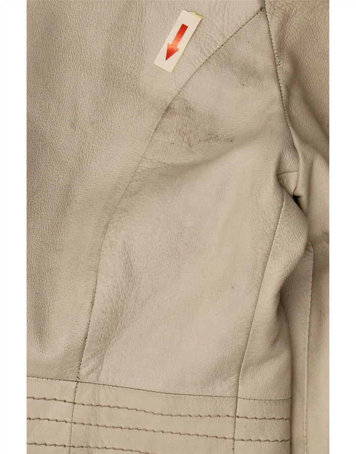 Vintage mujer doble pecho cuero abrigo Reino Unido 12 Medio Beige