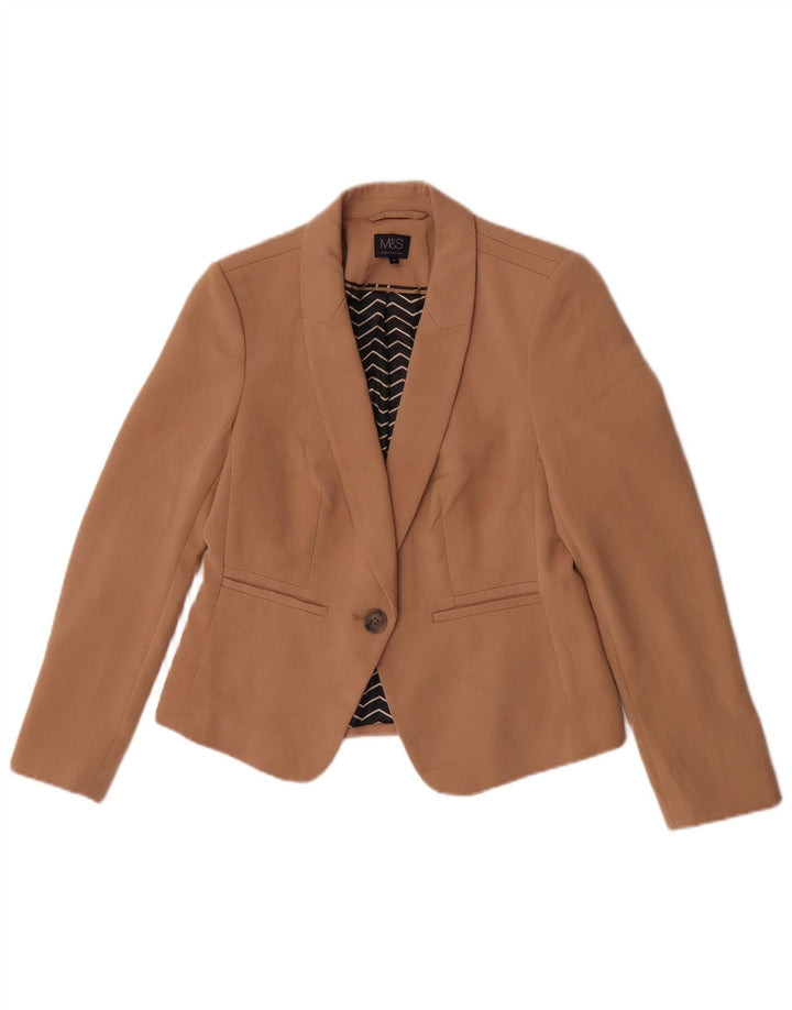 Marks & Spencer Dame 1-knaps blazerjakke UK 12 Medium Brun Polyester