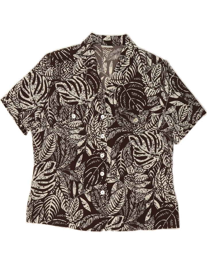EASTEX Womens Short Sleeve Shirt UK 12 Medium  Brown Floral Polyester Vintage Eastex and Second-Hand Eastex from Messina Hembry 