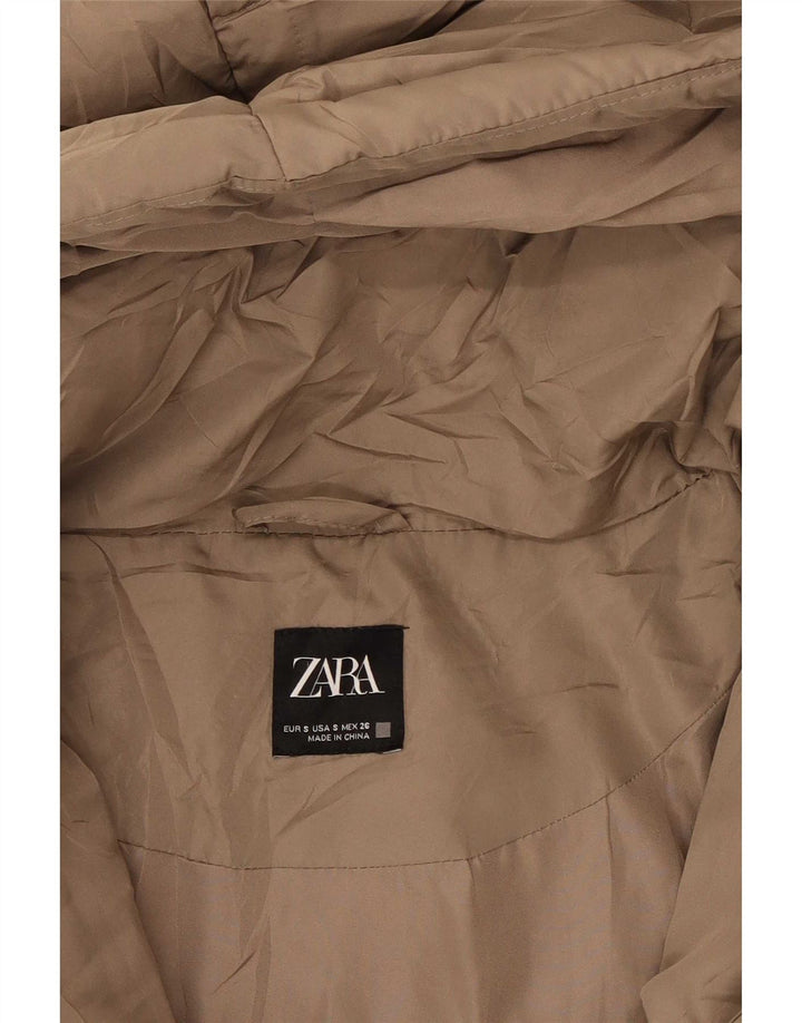 Zara Womens Hooded Oversized Padded Jacket UK 10 Small Brown Polyester