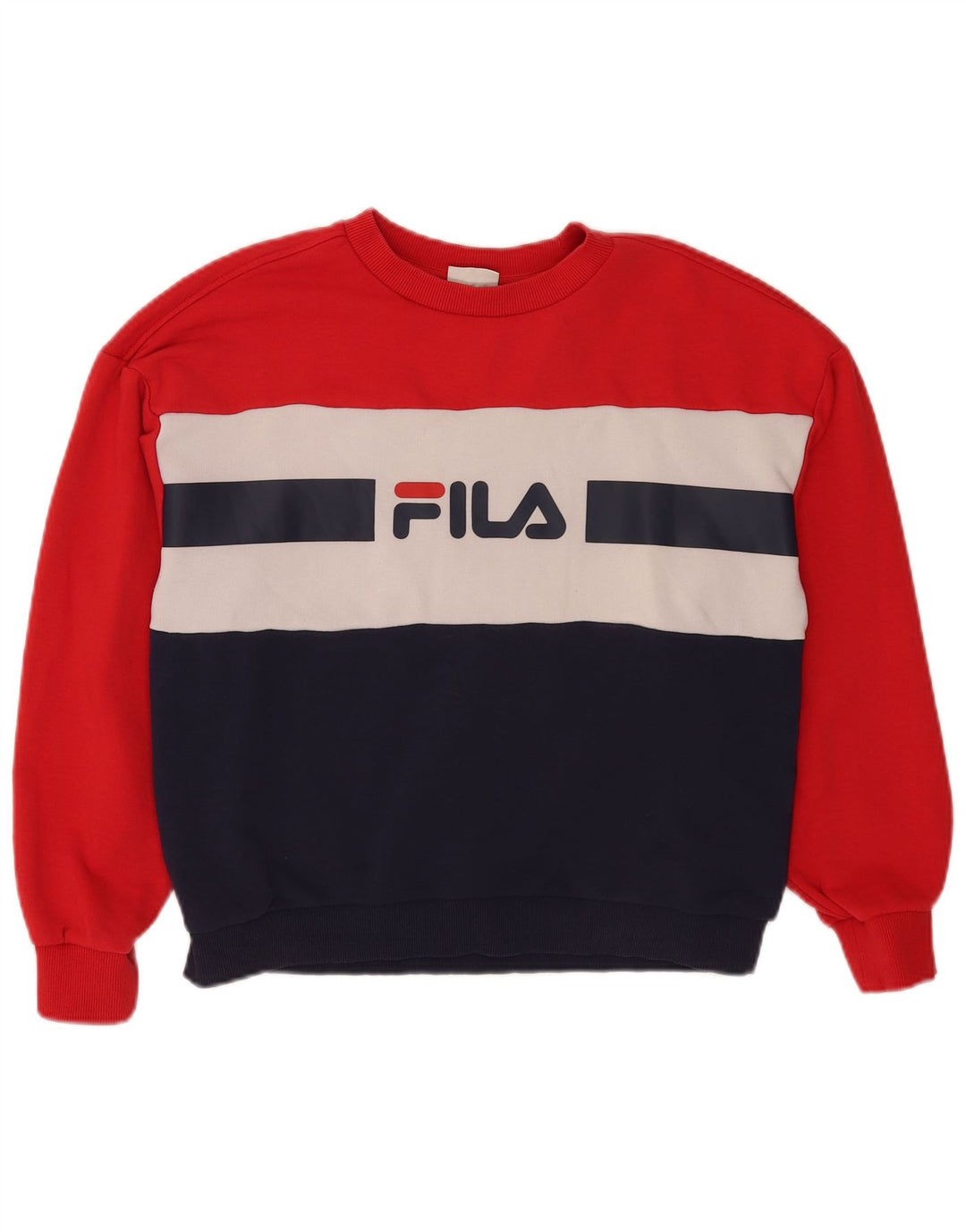 Fila Womens Graphic Sweatshirt Jumper UK 14 Medium Red Colourblock Cotton