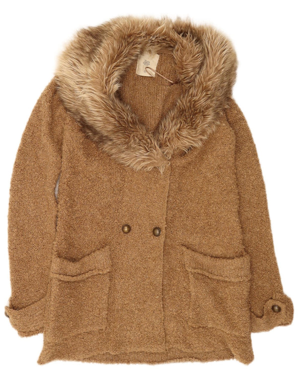 Zara Womens Longline Cardigan Sweater UK 14 Medium Brown Akryl