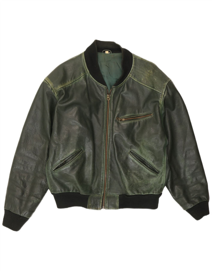 Conbipel Mens Bomber Leather Jacket UK 40 Large Green Leather