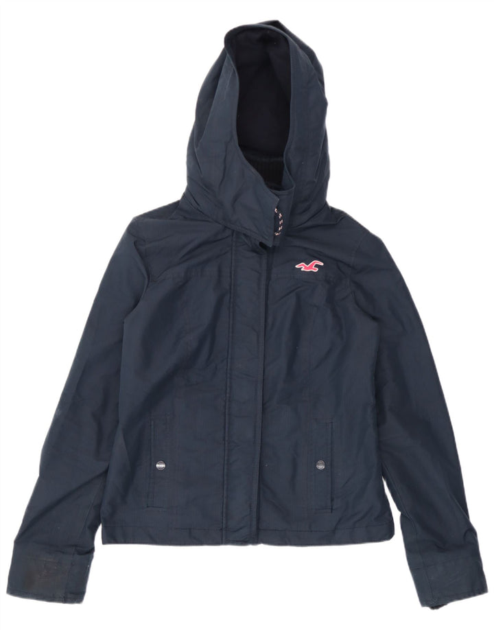 Hollister Womens Hooded Bomber Jacket UK 10 Small Navy Blue Polyester