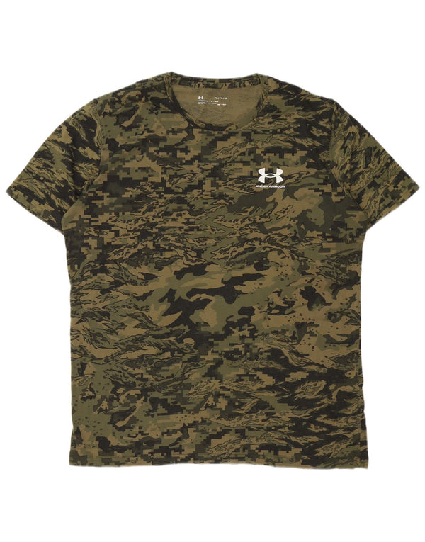 Under Armour Mens Heat Gear T-Shirt Top XL Khaki Camouflage Cotton