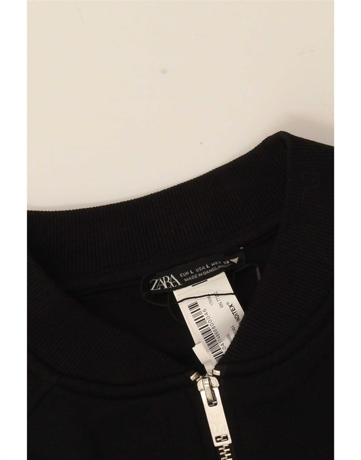 Zara Womens Bomber Jacket UK 16 Large Black Bomuld