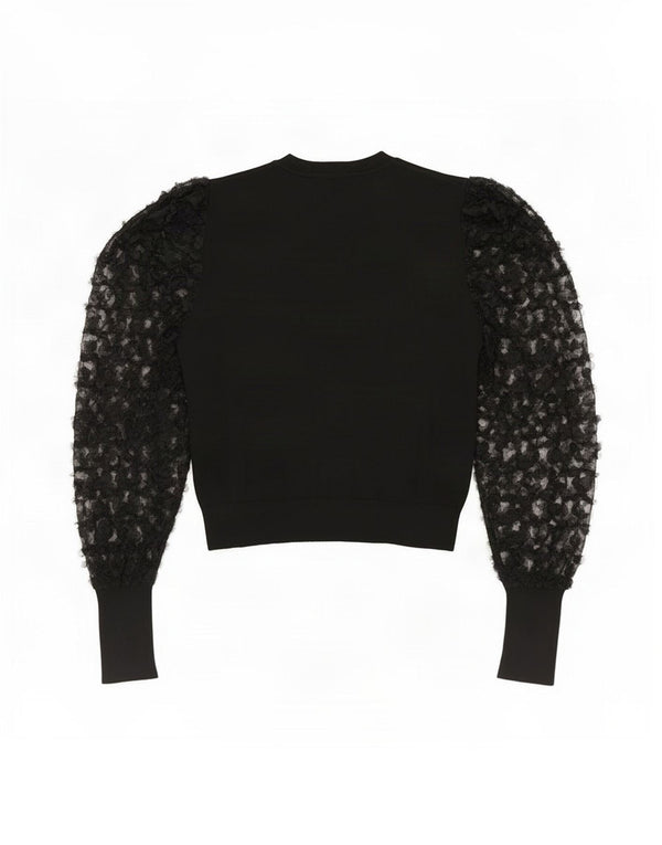 Zara Damen Crop Top Langarm UK 12 Mittelschwarze Viskose mit Blumenmuster