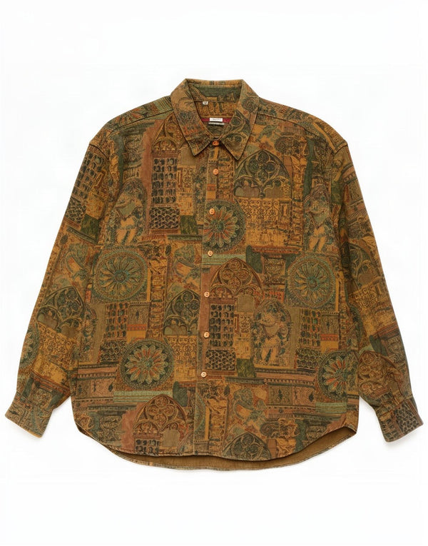 Vintage férfi absztrakt mintás ing XL khaki