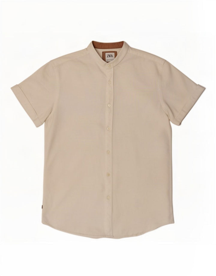 Camicia slim fit a maniche corte da uomo Zara bianca media