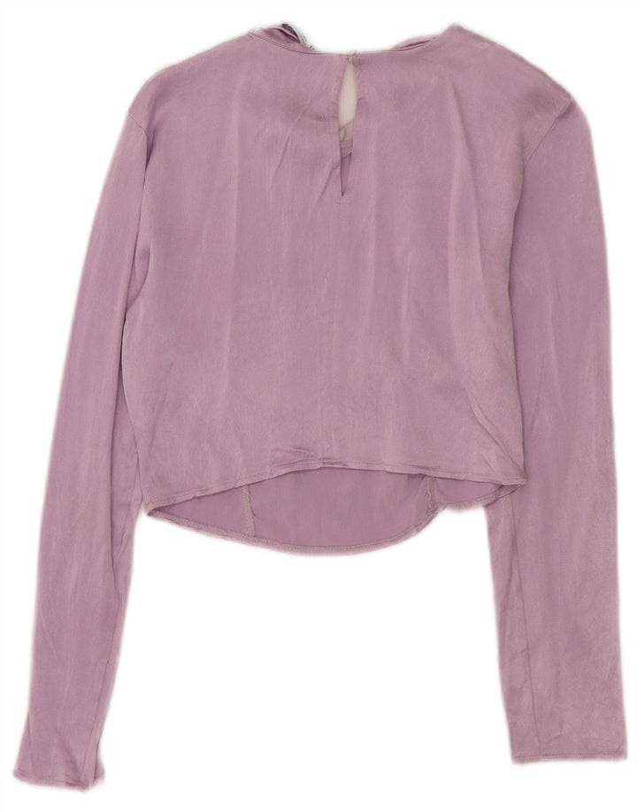 Zara Womens Crop Long Sleeve Blouse Top UK 12 Medium Purple