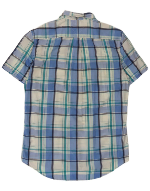 Tommy Hilfiger Mens Short Sleeve Custom Fit Shirt Medium Blue Check Cotton