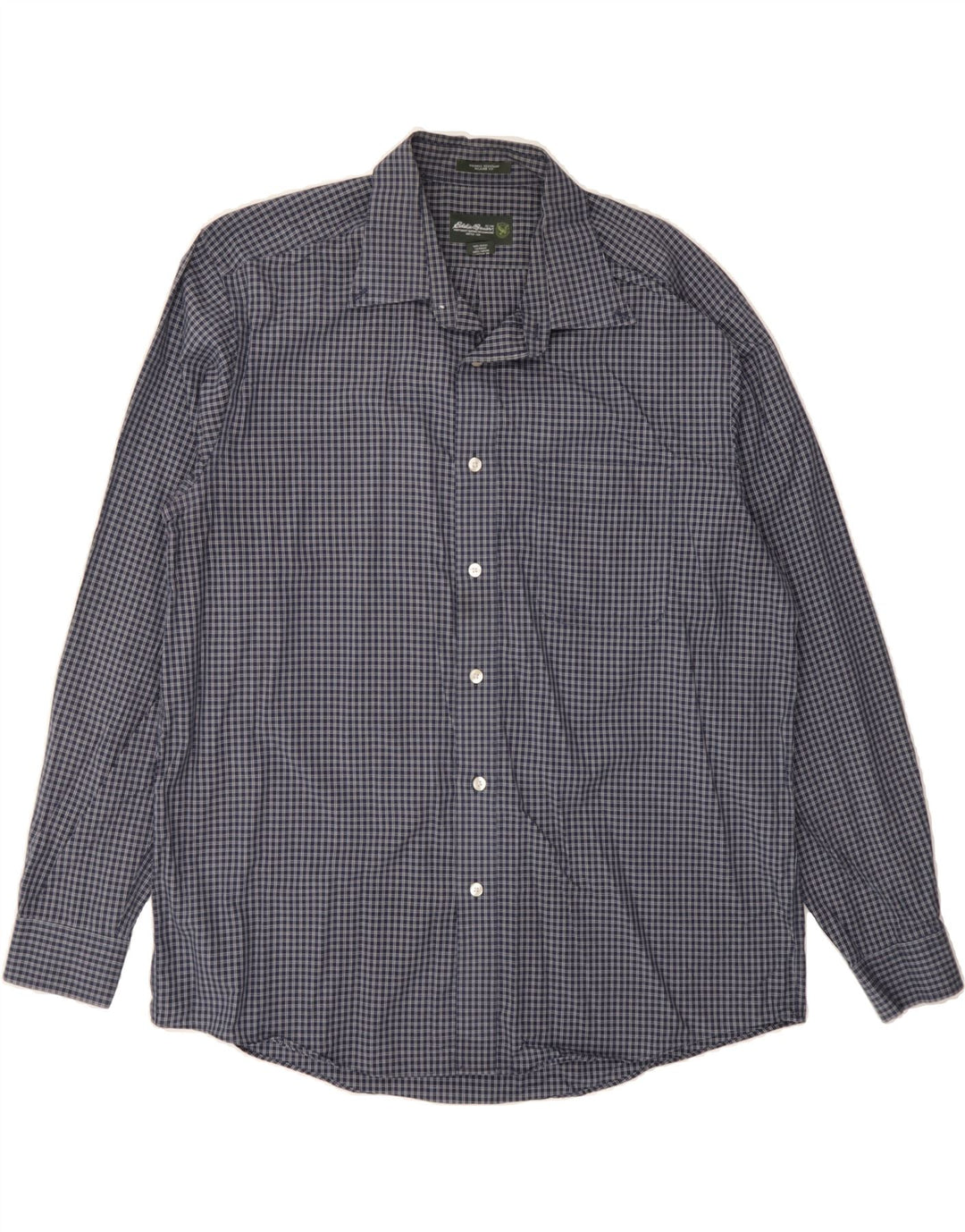 EDDIE BAUER Mens Wrinkle Resistant Relaxed Fit Shirt Large Navy Blue Check Vintage Eddie Bauer and Second-Hand Eddie Bauer from Messina Hembry 
