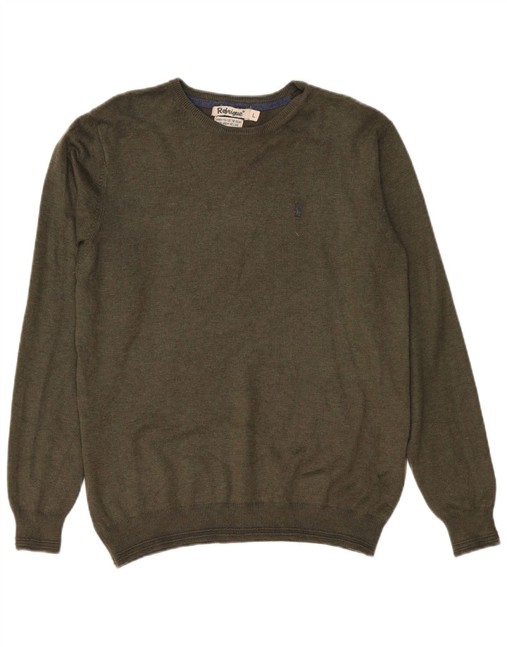 Refrigiwear Mens Crew Neck Jumper Sweater Large Khaki Viscose