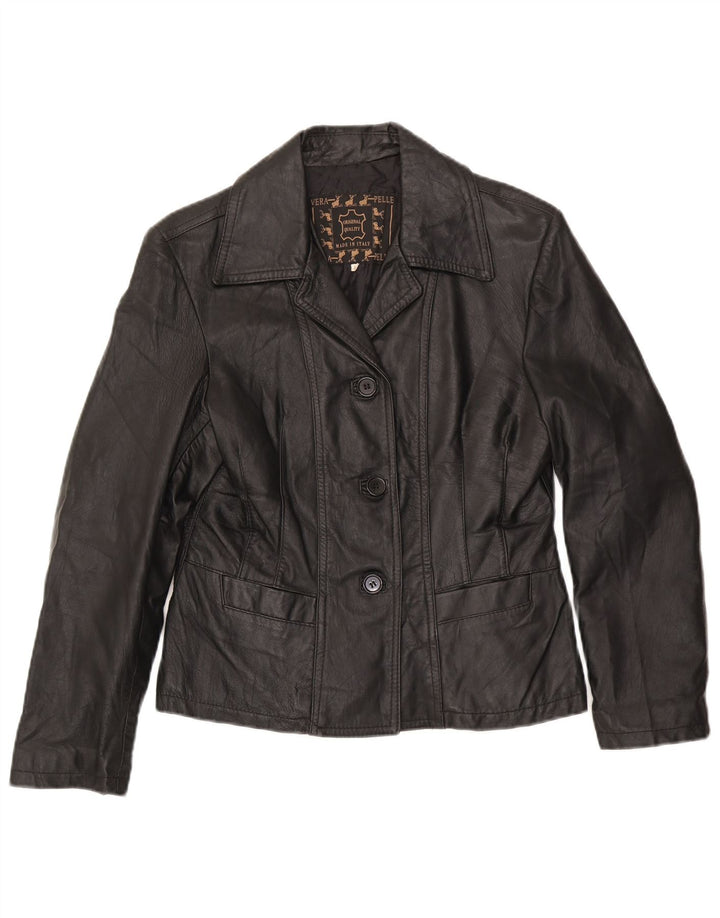 Vintage Womens 3 Button Leather Blazer Jacket UK 14 Large Black