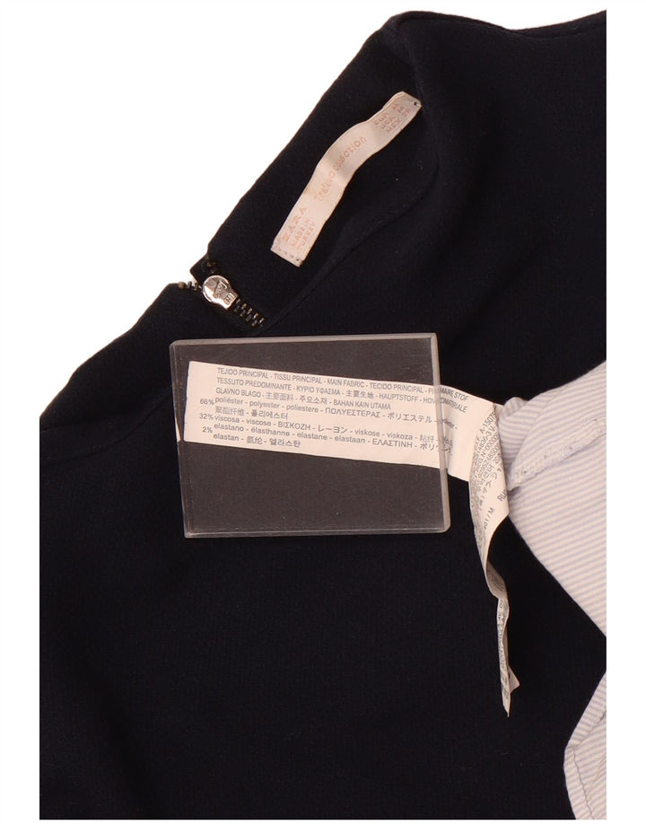 Zara Womens Long Sleeve Tunic Top UK 12 Medium Navy Blue Colourblock