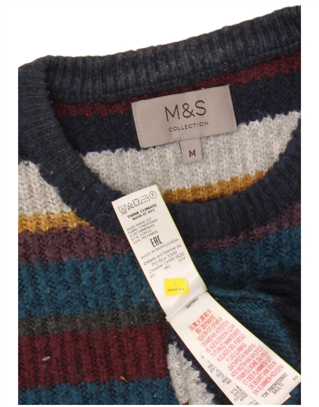 Maglione maglione girocollo da uomo Marks & Spencer a righe medie multicolore