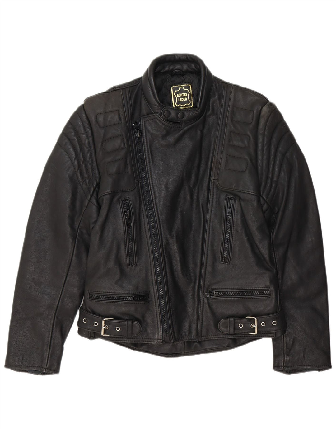 Vintage Mens Leather Biker Jacket EU 48 Medium Black Leather