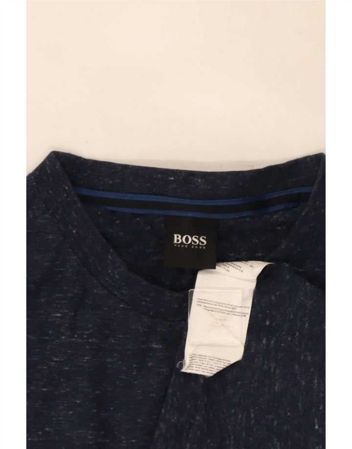 Hugo Boss Mens T-Shirt Top Medium Navy Blue Flecked Cotton