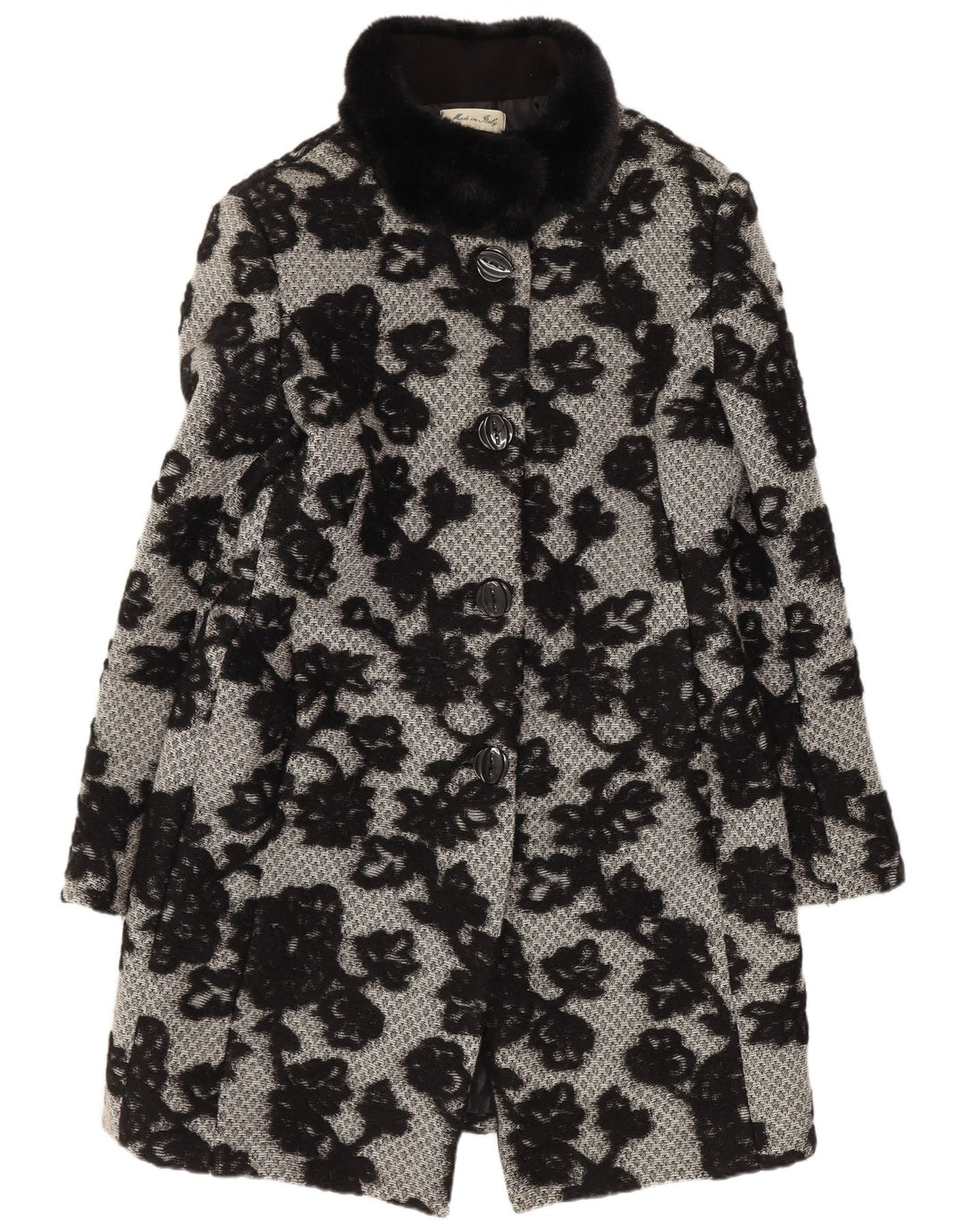 Vintage Womens Overcoat UK 12 Medium Black Floral Classic