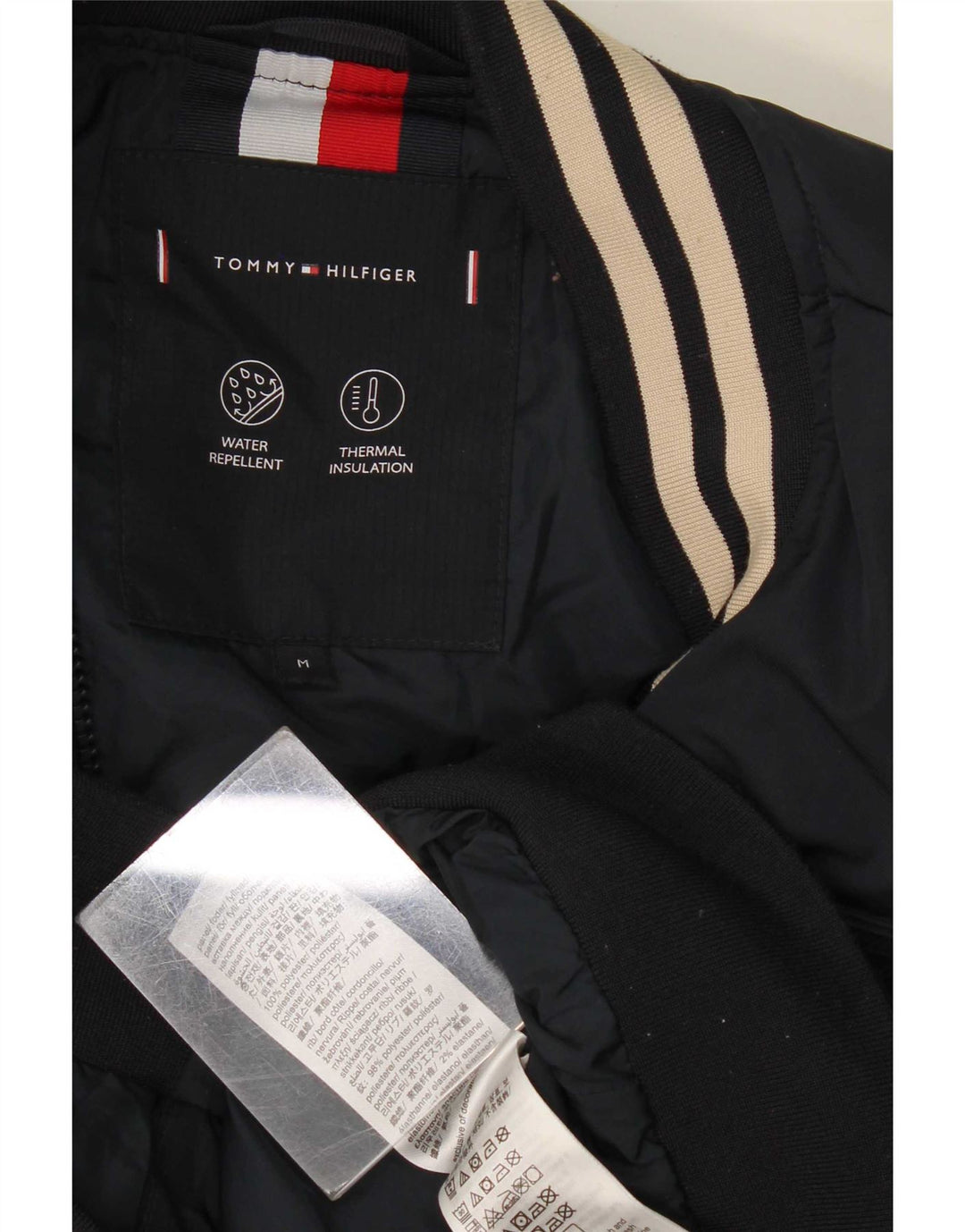 Jaqueta acolchoada masculina Tommy Hilfiger UK 38 poliéster azul marinho médio