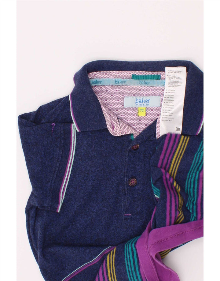 Ted Baker Boys Polo Shirt 7-8 Years Navy Blue Striped Cotton