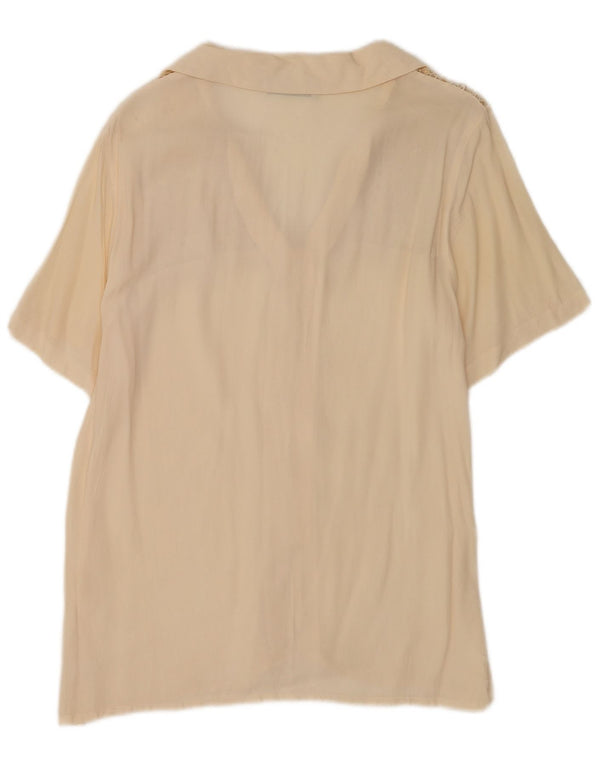 Vintage Damen Kurzarm-Hemdbluse UK 20 2XL Beige Seide