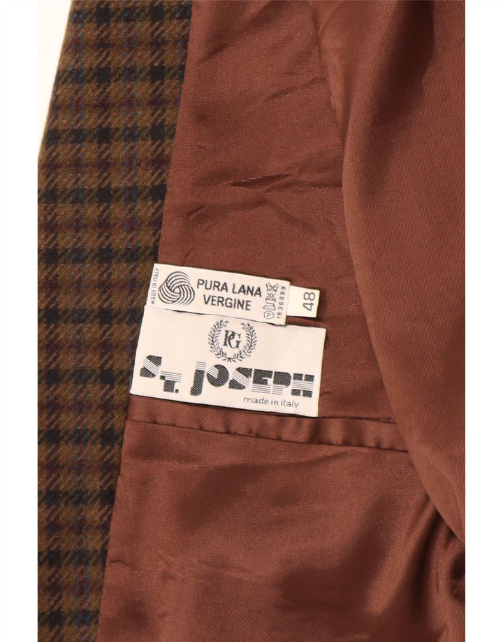 vintage Mens 2 Bouton Blazer Veste IT 48 Marron Moyen Check Virgin Wool