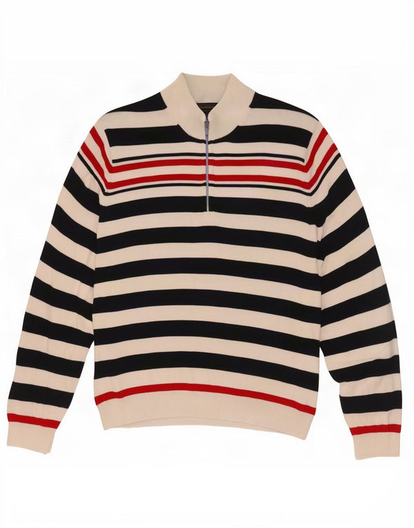 Brooks Brothers Mens Button Neck Jumper Sweater XL Navy Blue Striped