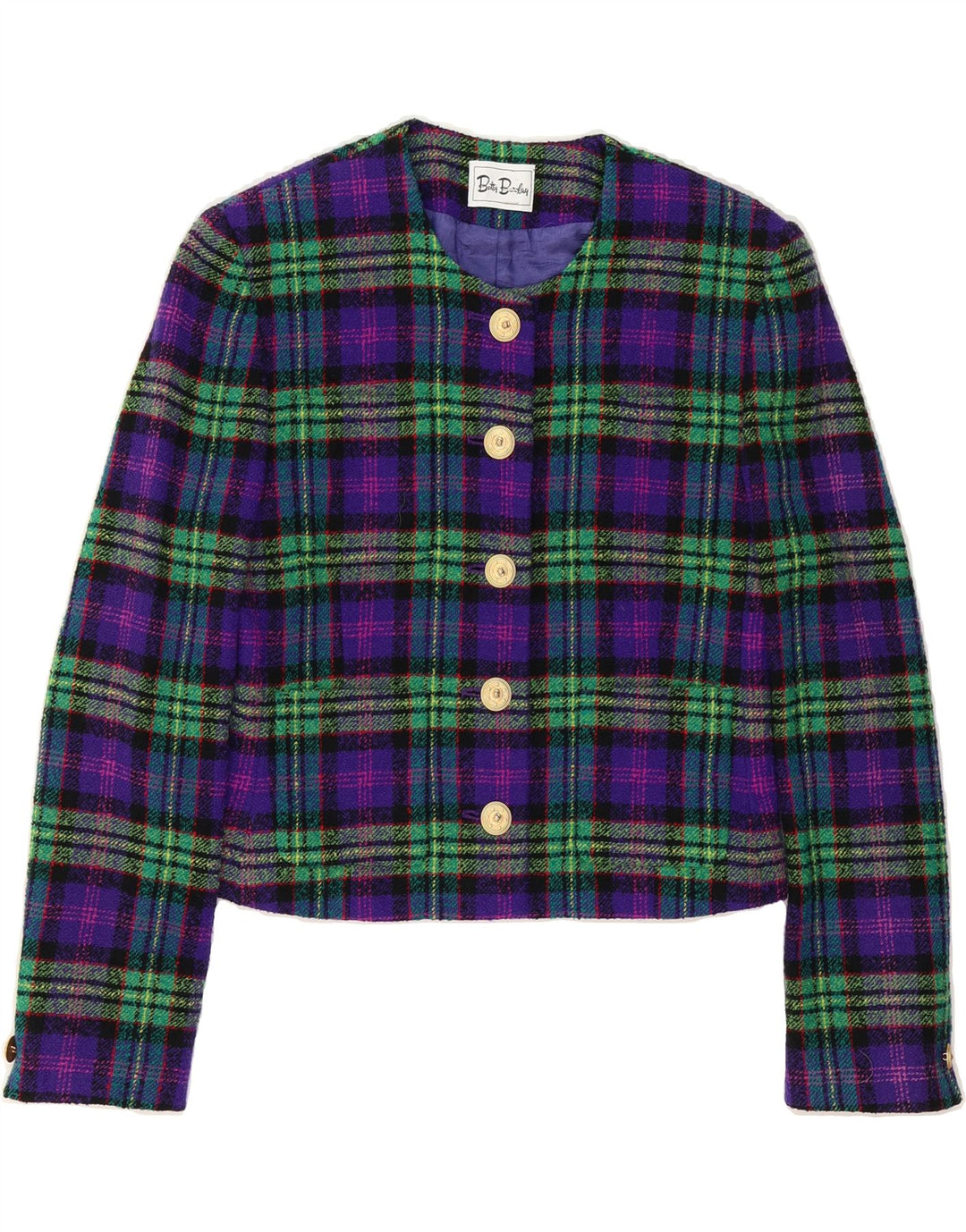 BETTY BARCLAY Womens Crop 5 Button Blazer Jacket UK 12 Medium Purple Check Vintage Betty Barclay and Second-Hand Betty Barclay from Messina Hembry 
