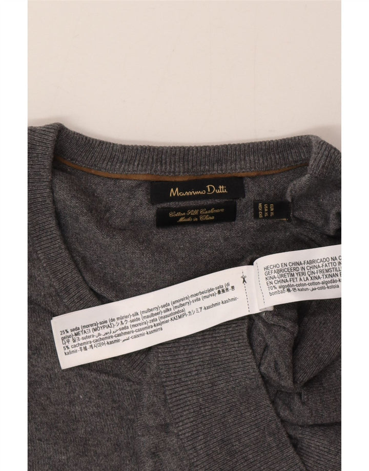Massimo Dutti Mens V-Neck Jumper Sweater XL Grey Cotton