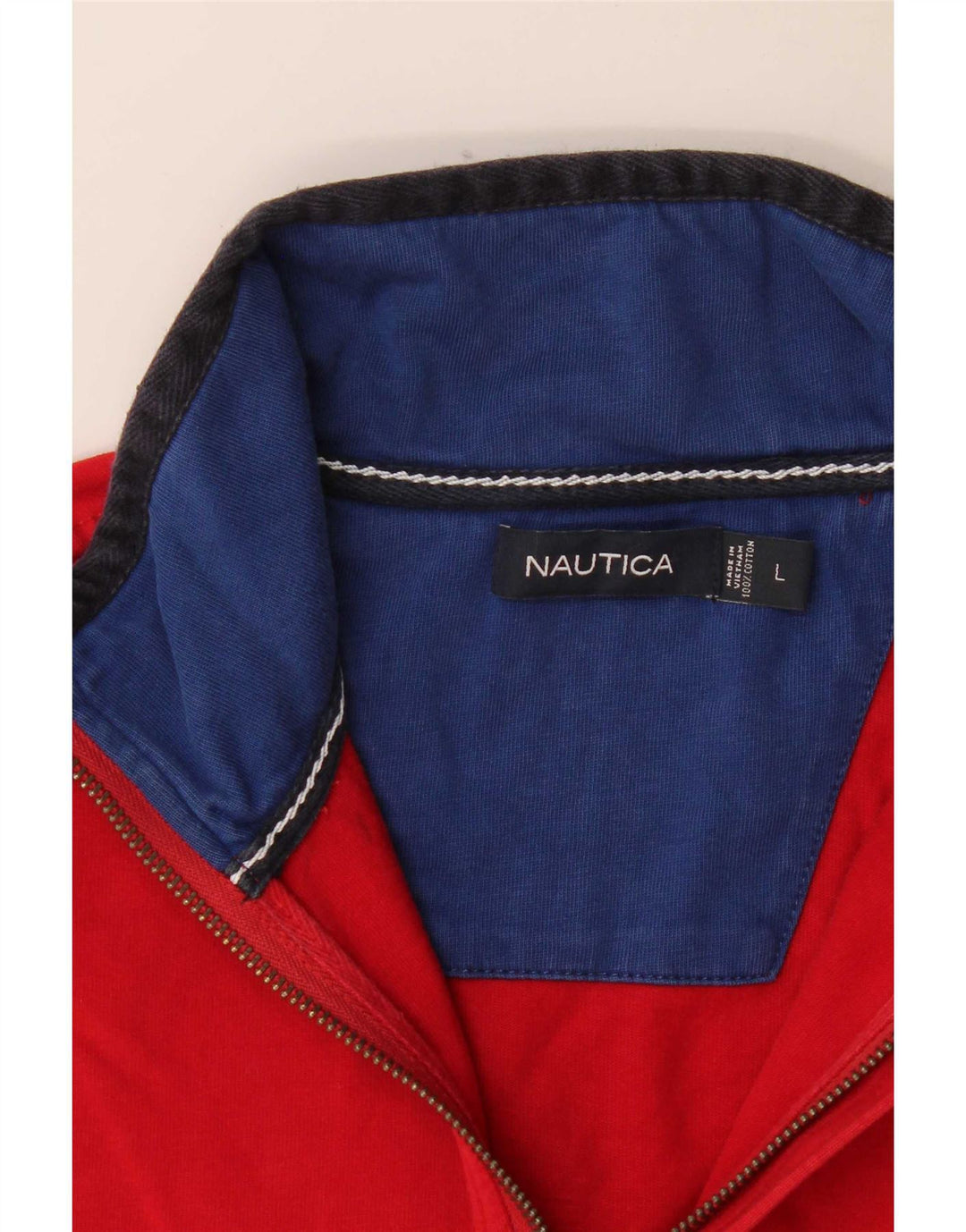 Nautica Mens Zip Neck Top Long Sleeve Large Red Colourblock