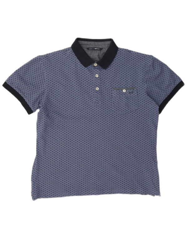 Gas Mens Polo Shirt Large Blue Geometric Cotton