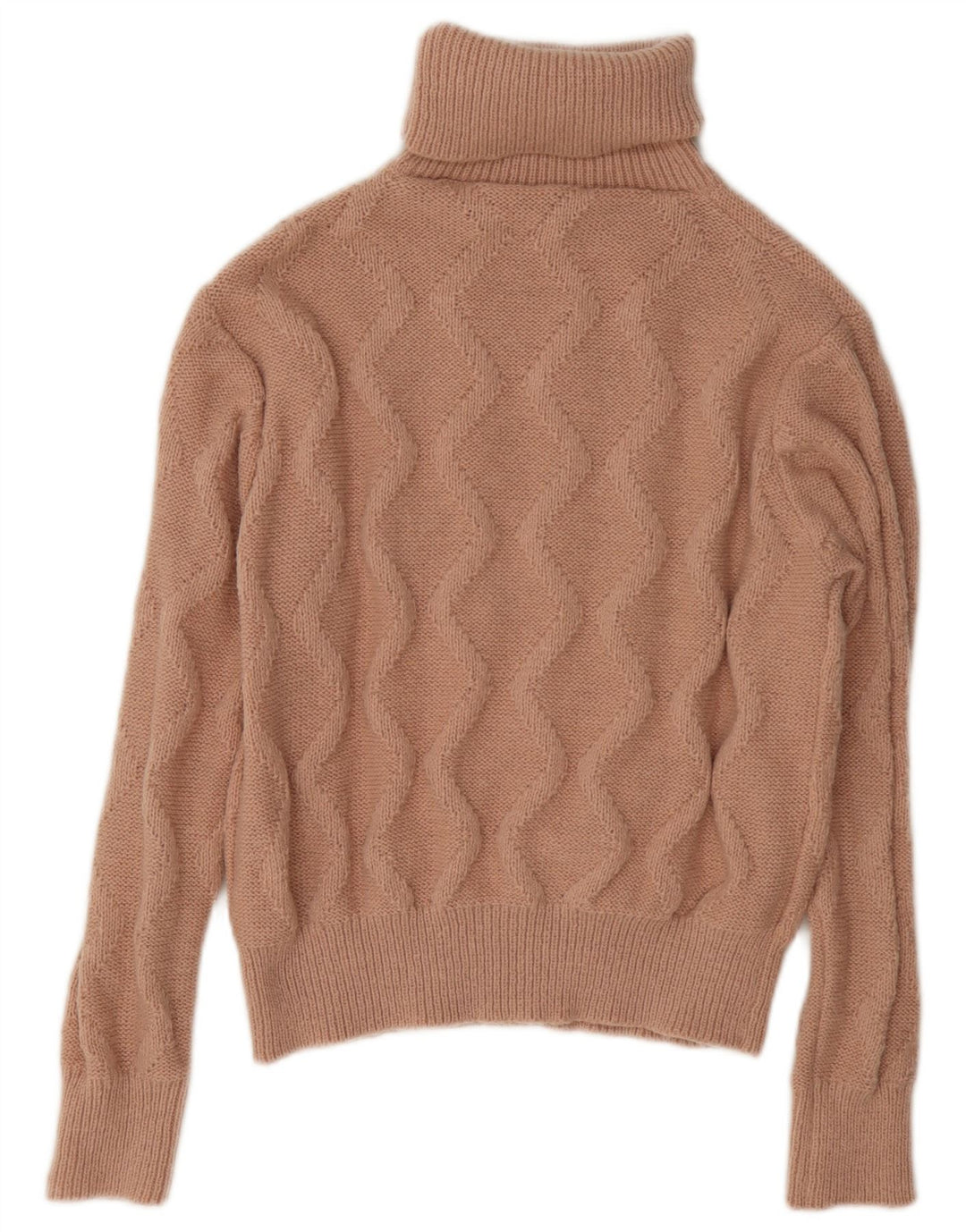 Pulover vintage pentru femei cu gât rulat, pulover UK 14 Medium Bej Poliester