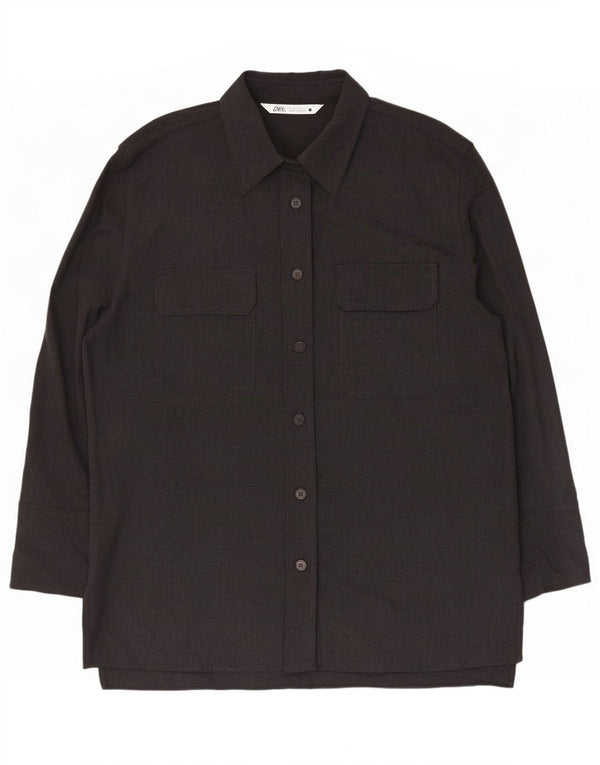 Zara Womens Relaxed Fit Langærmet skjortekjole UK 10 Small Grå Polyester