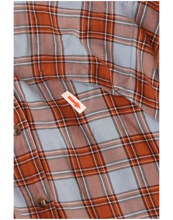 Lands End Womens Flannel Shirt US 12 Large Brown Check Cotton