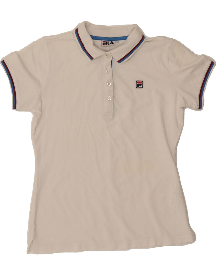 FILA Womens Polo Shirt UK 14 Large White Cotton Vintage Fila and Second-Hand Fila from Messina Hembry 