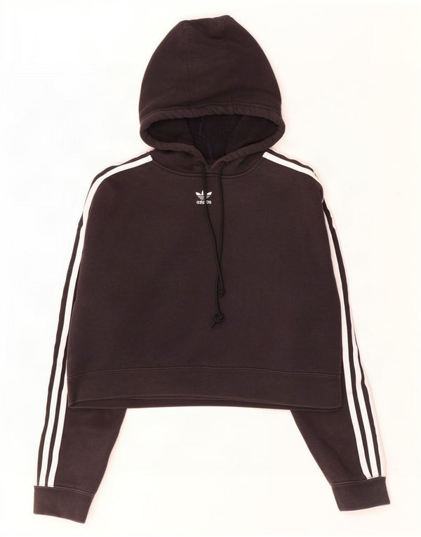 Adidas Womens Crop Oversized Hoodie Jumper UK 8 Small Black Cotton