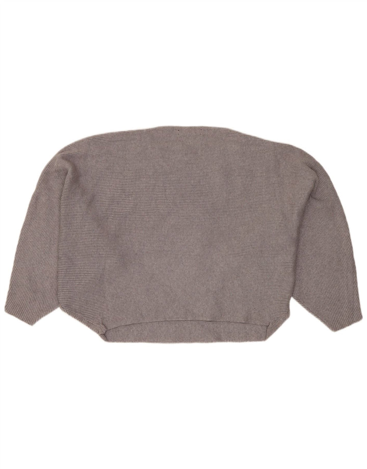 ZARA Womens Oversized Crop Boat Neck Jumper Sweater UK 14 Medium Grey