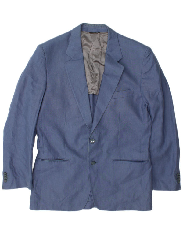 Vintage hombres 2 botones Blazer chaqueta IT 50 lino azul grande
