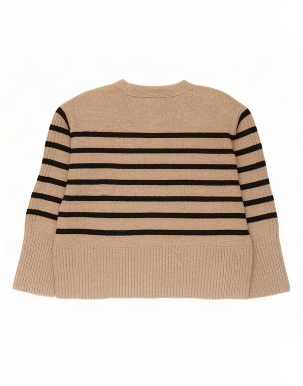 Marks & Spencer Womens V-Neck Jumper Sweater UK 10 Small Beige Striped
