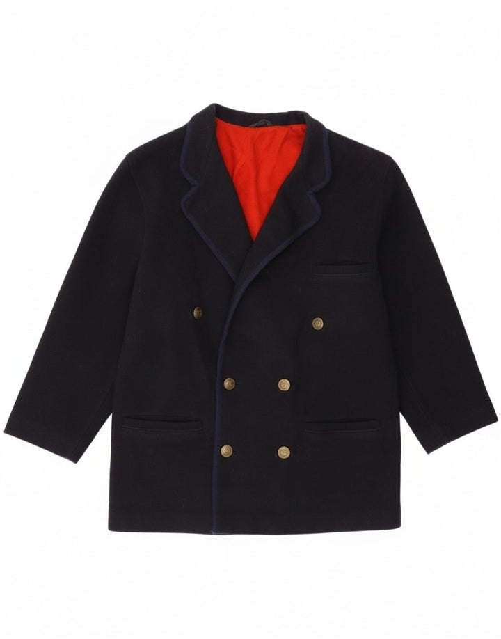 Vintage Mens Regular Fit Double Breasted Coat IT 46 Small Navy Blue Wool