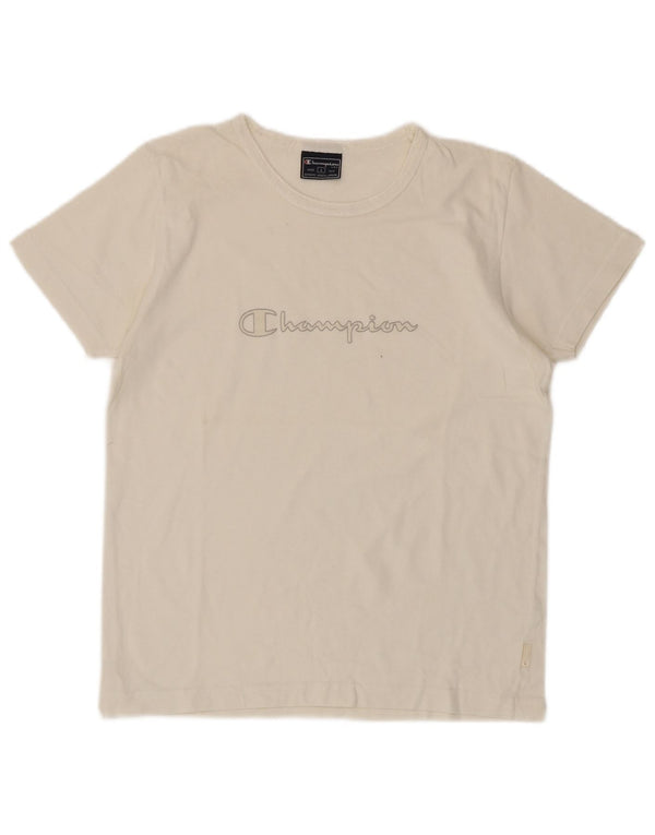 T-shirt grafica da donna Champion Top UK 14 grande cotone bianco