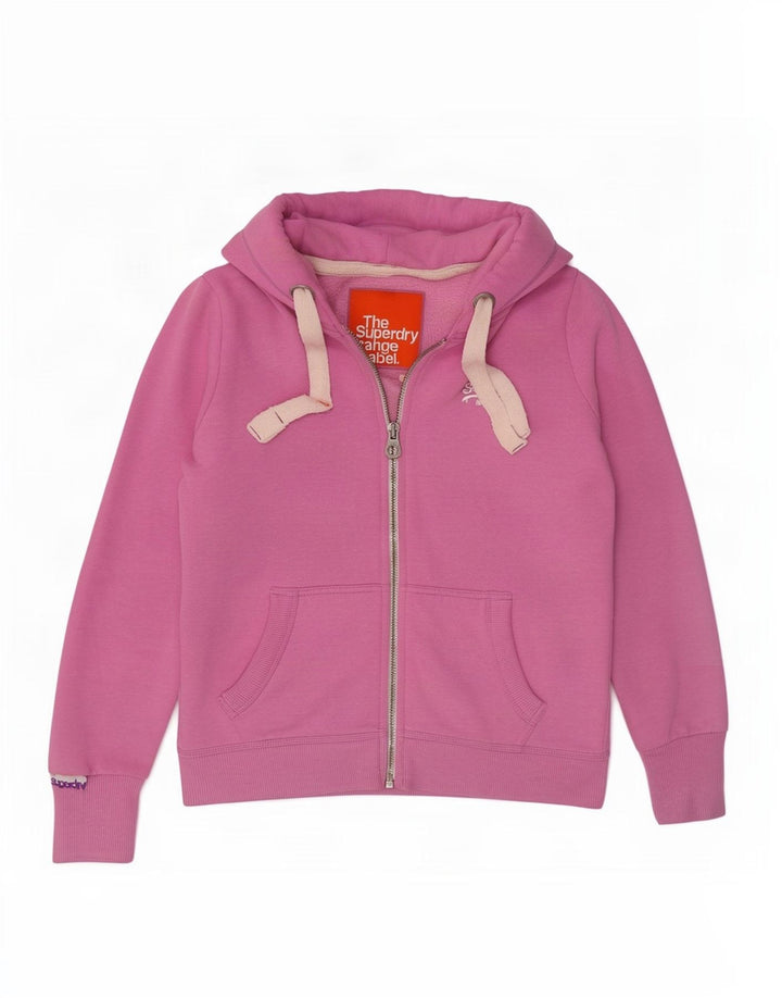 Superdry Womens Zip Hoodie Sweater UK 14 Medium Pink Polyester