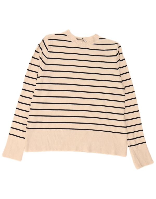 Zara γυναικείο πουλόβερ με λαιμόκοψη UK 10 Small Off White ριγέ βισκόζη