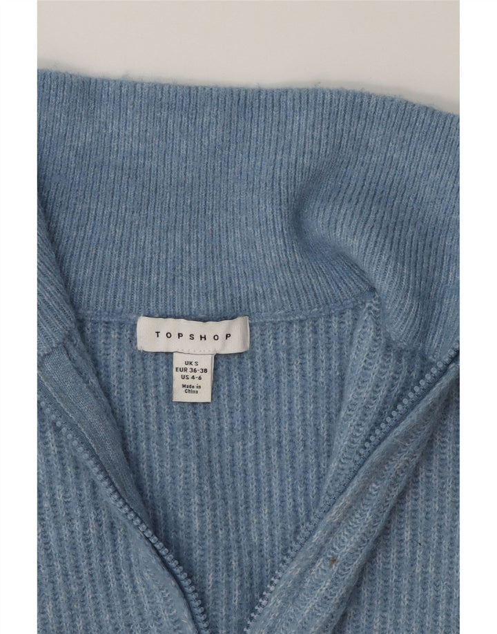 TOPSHOP Womens Oversized Zip Neck Jumper Sweater UK 10 Small Blue Vintage Topshop and Second-Hand Topshop from Messina Hembry 