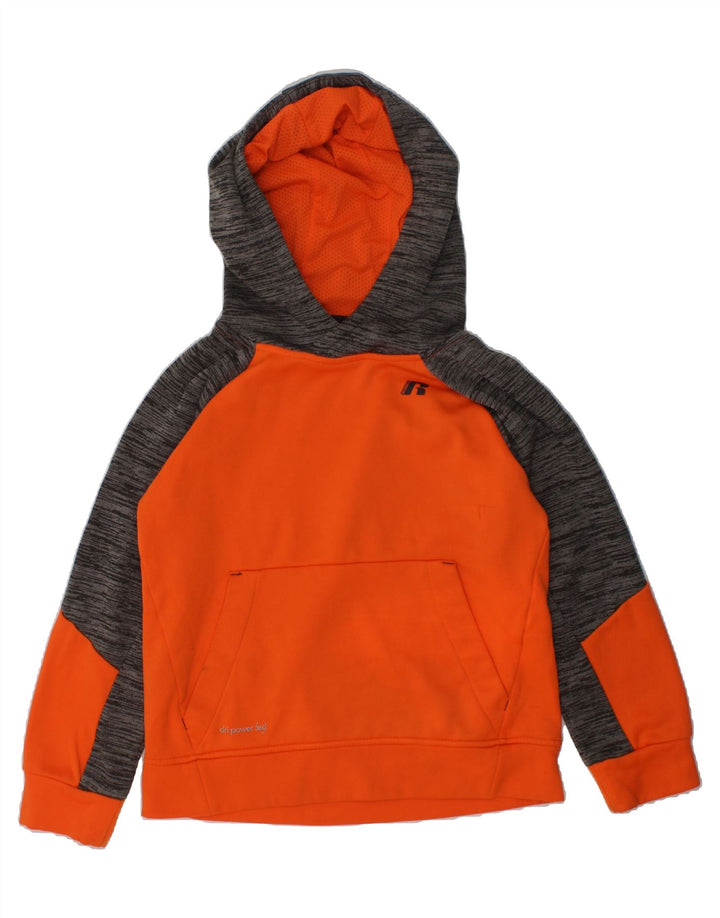 RUSSEL Boys Hoodie Jumper 6-7 Years Orange Colourblock Polyester | Vintage RUSSEL | Thrift | Second-Hand RUSSEL | Used Clothing | Messina Hembry 