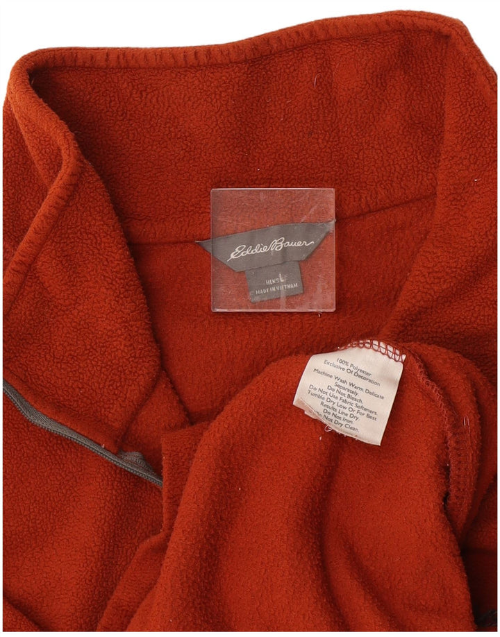 EDDIE BAUER Mens Zip Neck Fleece Jumper Large Orange Polyester